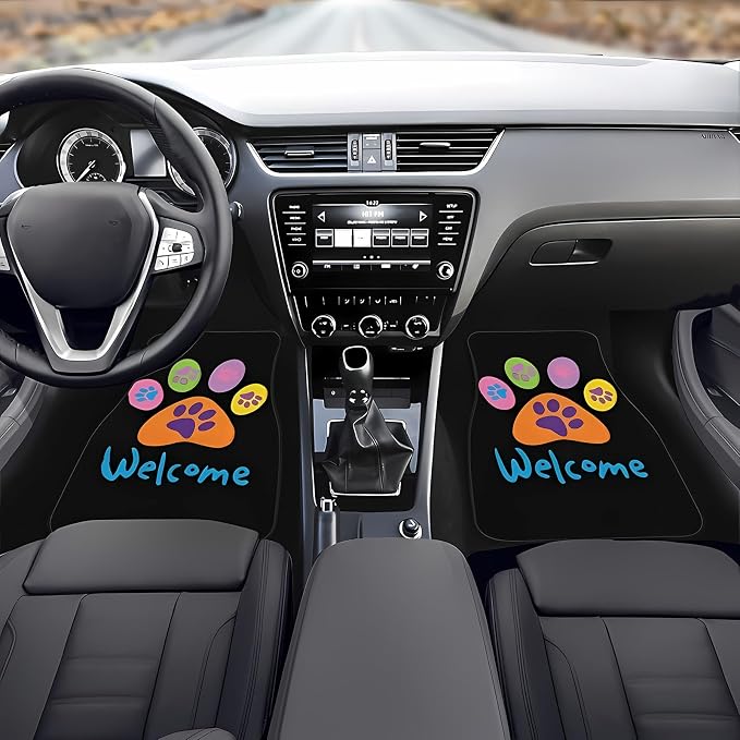Universal Fit Car Floor Mats Set of 4Pcs, Colored Paw Prints All-Weather Front Rear Car Carpet Mats, Non-Slip Car Floor Mat Car Accessories for Automotive Trucks SUV Sedans Vans