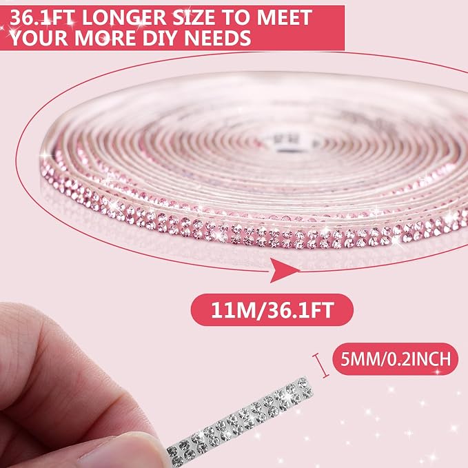 Bling Car Trim Self-Adhesive 36.1Ft, Rhinestone Accessories for Women, Interior Exterior Decoration, Decorations Door Stickers (Pink) | Rhinestone Accessories for Women, Interior Exterior Decoration, Decorations Door Stickers