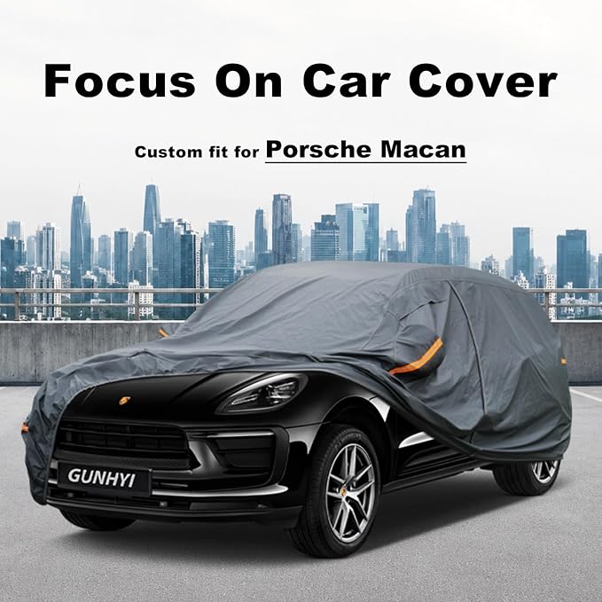 GUNHYI Premium Car Cover Custom Fit Porsche Macan (2014-2026), 16 Layers Heavy Duty Car Cover Waterproof All Weather with Zipper Door for Sun Rain Snow Dust Uv Protection