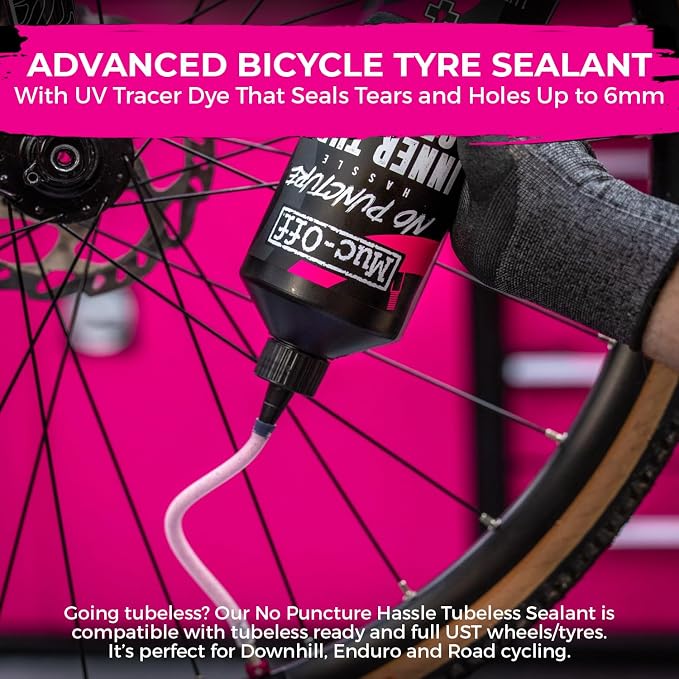 Muc-Off No Puncture Hassle Tubeless Sealant - Advanced Bicycle Tyre Sealant with UV Tracer Dye That Seals Tears and Holes Up to 6mm