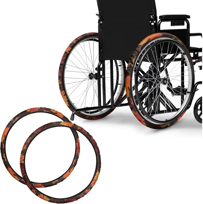 Wheelchair Wheel Covers Maple Leaf Pattern 2 PCS Wheelchair Tyre Covers Neoprene Wheel Cover for Transport Wheelchair Wheels Thanksgiving Day Decorations
