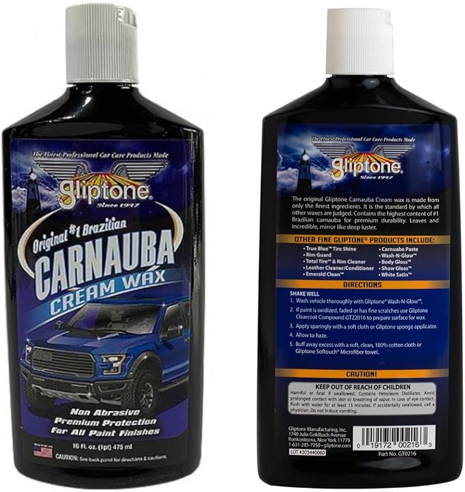 Gliptone Original #1 Brazilian Carnauba Cream Wax, Non Abrasive Premium Protection For All Paint Finishes, 16 Fl Oz