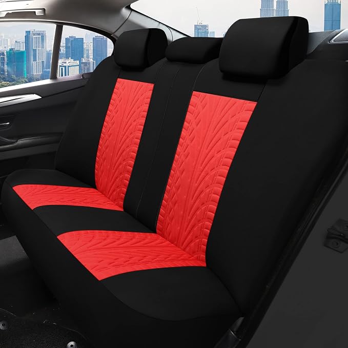 Pariitadin Car Seat Covers Full Set, Washable and Breathable Premium Cloth Automotive Vehicle Seat Cover for Car Interior, Universal Fit for Most Cars, Sedan, Truck, SUV(Black/Red)