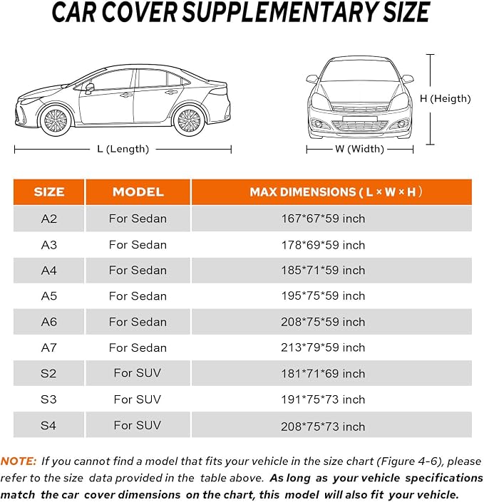 10-Layer Car Cover Waterproof All Weather for Automobiles, Soft Cotton Lining Outdoor Full Covers with Door Zipper, Universal Fit for Sedan Up to 167" L, Size A2 (See Size Chart)