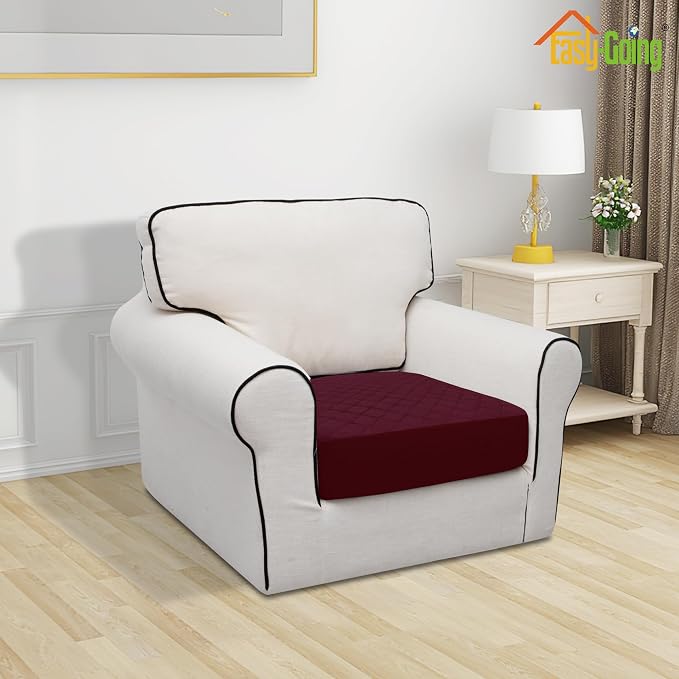 Easy-Going Waterproof Chair Cushion Cover, Non-Slip Leakproof Sofa Seat Cushion Slipcovers, Quilted and Stretch Furniture Protector for Dogs, Pets (1-Piece Chair Cushion, Wine)