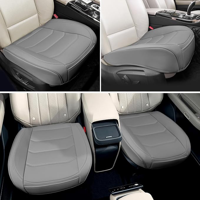 BOPUOVRE Car Seat Cover for Luxury & Comfort - PU Leather, Anti-Slip, Full Wrap Protection with Storage Pocket for Bottom Cushion - Universal Fit for 95% of Vehicles (Gray,2 Piece)
