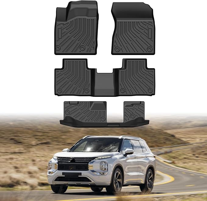 Mixsuper Outlander Floor mats-Floor mat for Mitsubishi Outlander 2022-2025 (Not phev or Sport),All Weather TPE Rubber Floor Liners Protection for Outlander Accessories,3 Row Anti-Slip Car Mats, Black