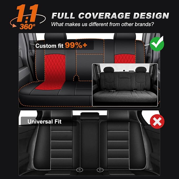 AOMSAZTO Car Seat Cover for Chevy Silverado/GMC Sierra 1500 (1999-2006) - Full Set Black Seat Covers (Black/Red - Diamond Grid)