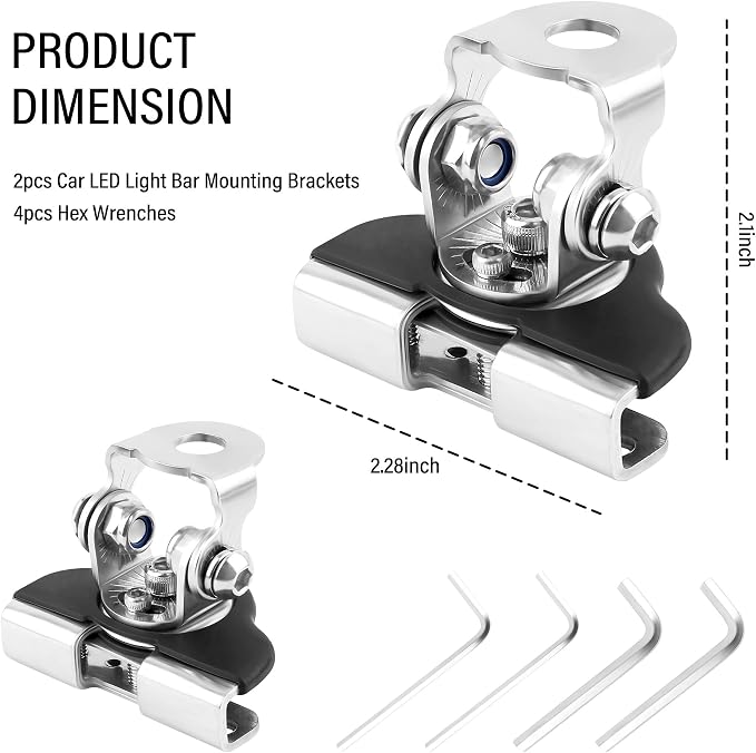 2PCS Car LED Light Bar Mounting Brackets with Hex Wrenches,Adjustable Car Accessories Hood Mount Light Brackets,Universal Car LED Grill Lights Bar Brackets for Car Truck SUV (Silver)