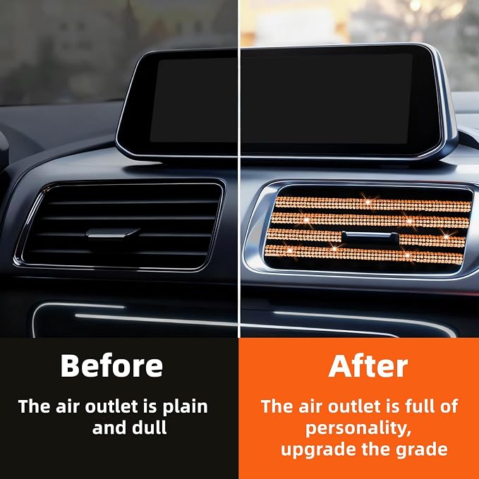 NBTEPEM Bling Car Air Conditioner Decoration Strip for Vent Outlet, 10 PCS Universal Rhinestone Car Vent Outlet Trim Decorations, Bling Interior Accessories for Women and Girls (Orange)