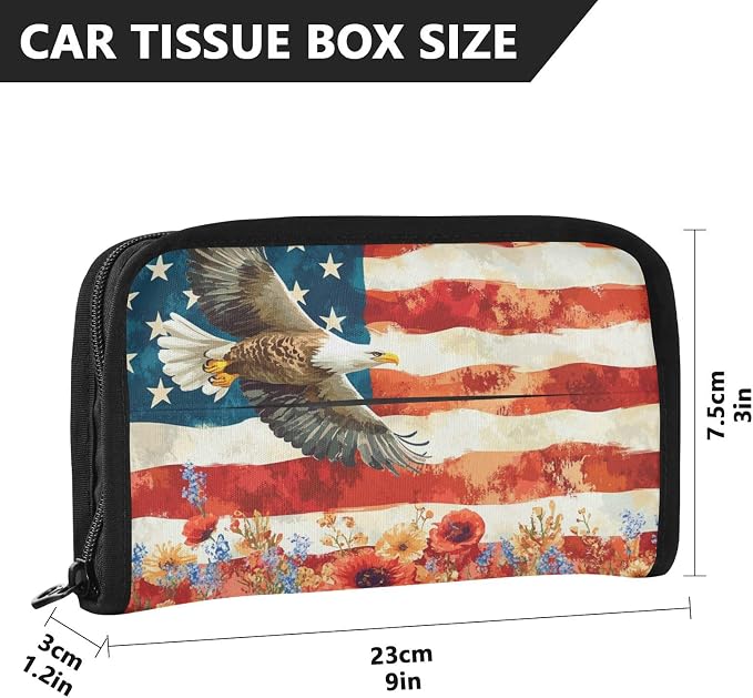 Car Visor Tissue Holder Mask Holder for Car, Car Tissue Box Sun Visor Napkin Holder Car Visor Accessories Adjustable Straps Reusable Durable Easy to Install Patriotic Eagles Poppy Wildflowers