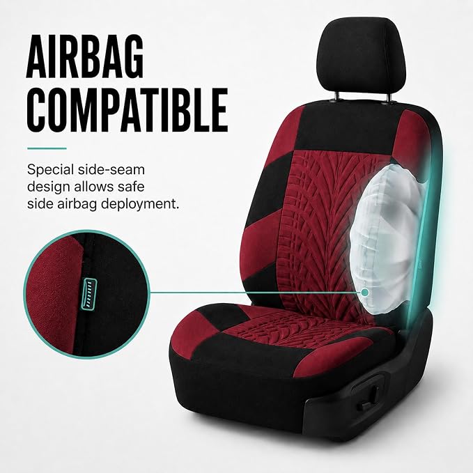 FH Group Full Set Travel Master Car Seat Covers, Airbag and Split Rear Car Seat Cover Universal Fit Interior Accessories for Cars Trucks SUV, Automotive Seat Covers, Burgundy