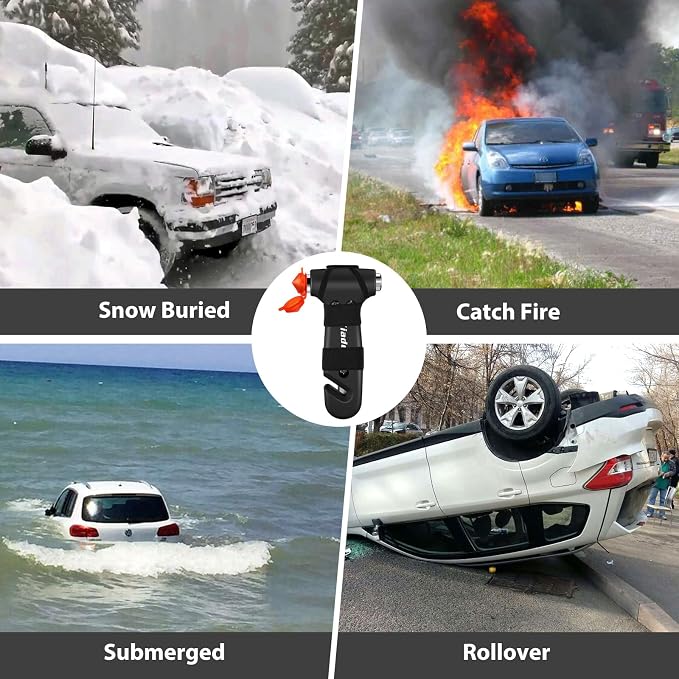 Car Window Breaker Tool, 3-in-1 Emergency Escape Tool with Window Breaker and Seat Belt Cutter, Safety Emergency Car Escape Tool for Car, Matte Black and Electroplating Silver