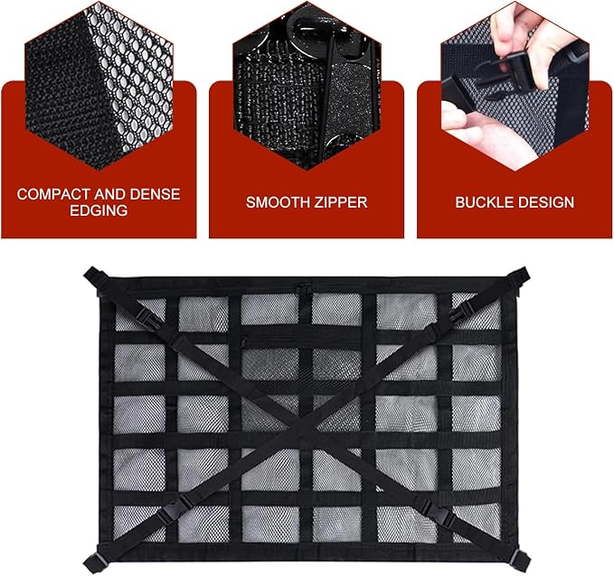 Double Layer Mesh Roof Storage Organizer, 31.5"x 21" Car Ceiling Cargo Net, Car Roof Storage, Overhead Net for SUV Truck Van Camping Travel Road Trip Essentials(Black)