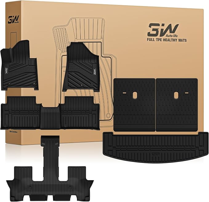 3W Floor Mats & Cargo Liner Fit for Hyundai Santa Fe 2024-2026(only for Hybrid), Full Set Floor Liner TPE All Weather Heavy Duty Car Accessories, Anti-Slip