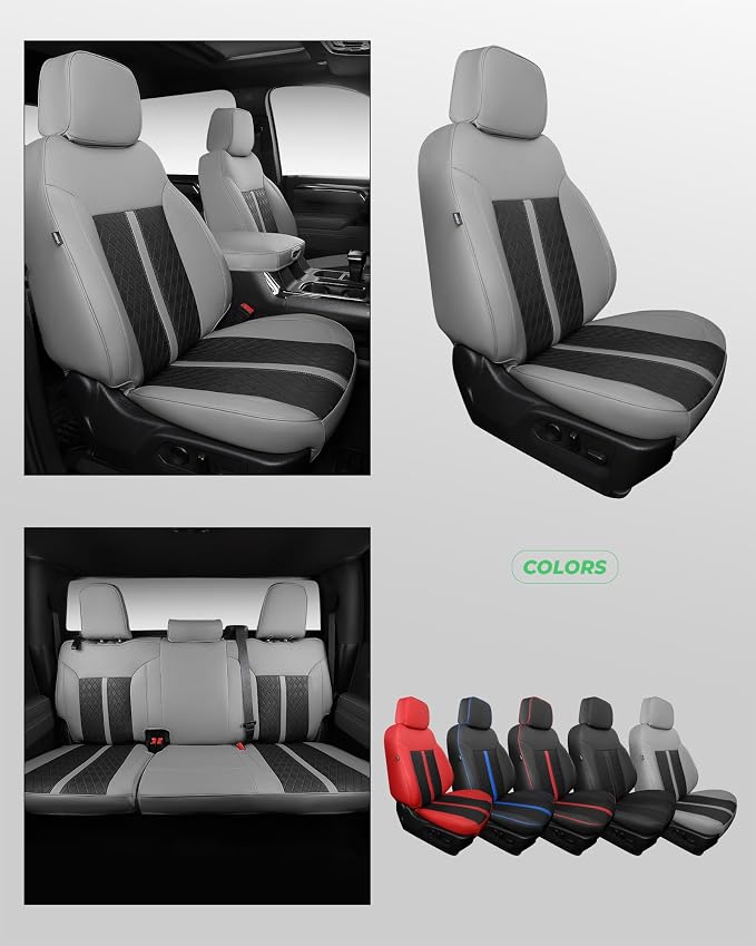 Custom Leather Seat Covers for 2019-2026 Sierra/Silverado 1500 | Only Crew Cab, Fits 2500/3500HD 2020-2026, no Rear Armrest/Seatback Storage, Waterproof, Scratch-resistant, Easy-clean