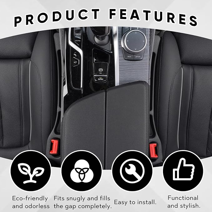 2PCS Car Seat Gap Filler Organizer, Upgrade Car Gap Filler with Fill and Storage Function for Storing Phones Keys Cards, Universal No Drop Seat Guard for Cars (Black)
