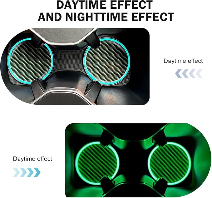 2 PCS Car Cup Coasters, Luminous Car Coasters, 2.83" Carbon Fiber Non-Slip Insert Coaster, Universal for Most Cars (Black)