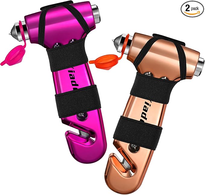 Window Breaker, 3-in-1 Emergency Escape Tool with seat Belt Cutter and Glass Breaker, Safety Emergency Car Escape Tool for Car, Electroplating Pink+Gold
