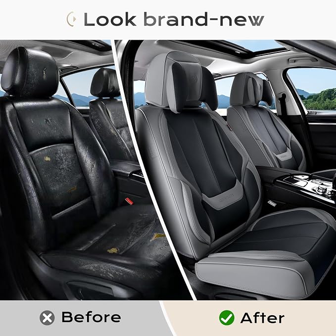 Coverado Car Seat Covers, Seat Covers for Cars, Waterproof Leather Auto Seat Protectors, Leather Car Seat Cushion, Car Interiors Accessories Universal Fit for Most Cars