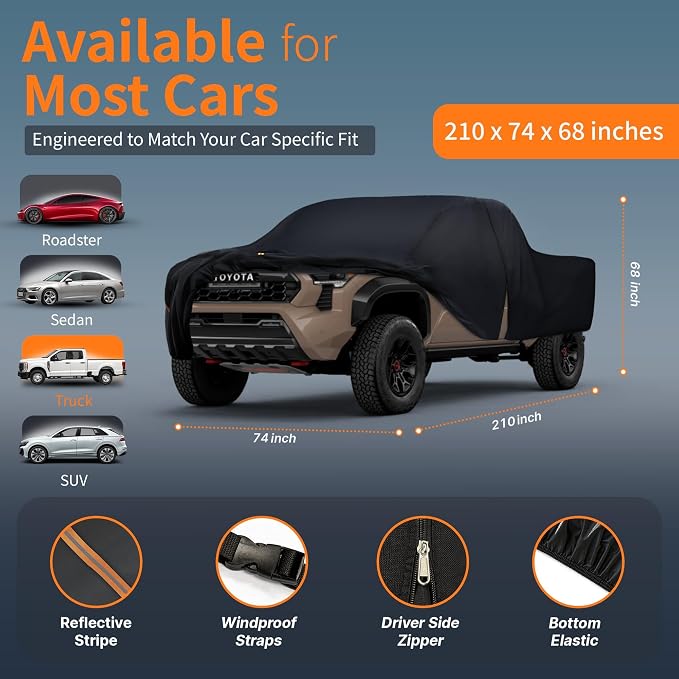 Truck Cover Outdoor Pickup Car Covers(Length up to 210 inch) Universal Fit for Nissan Frontier,Ford F150,Chevy C10,GMC Canyon Sierra 1500,Colorado,Ram 1500 etc Size T1(See Size Chart)