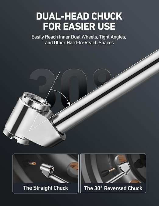 AstroAI T3 Heavy-Duty Tire Pressure Gauge with Inflator, Dual Head Chuck ANSI B40.1 Accurate Air Chuck with Pressure Gauge, 10-120 PSI, Compatible with 1/4" NPT Air Compressor