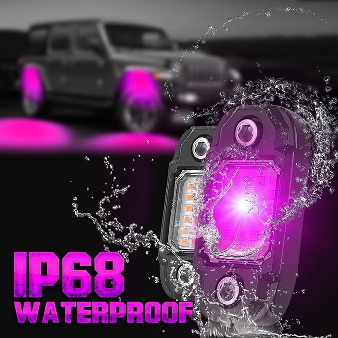 4 Pods Purple Rock Lights Underglow Light for Cars Trucks Trail Rig Lamp | 24 LED chips for each light, waterproof bottom chassis lights