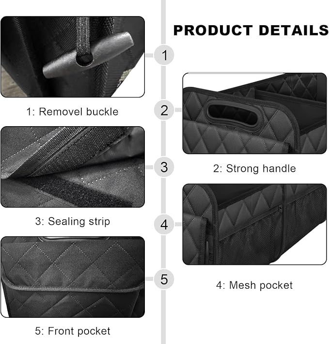 Sun Walker Car Trunk Organizer, Collapsible Auto Storage Box Cargo Organizer with Reinforced Handle, Multi-Pocket Waterproof Oxford Container for Sedan Truck SUV, Car Accessories