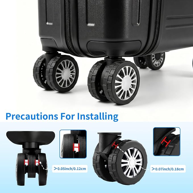 WEDDINGHELPER 8 PCS Silicone Luggage Wheel Covers, Suitcase Wheel Protectors, Anti-Slip Noise Reducing Luggage Wheel Covers Fits 2" - 2.4" for Carry On Luggage Wheels, Black