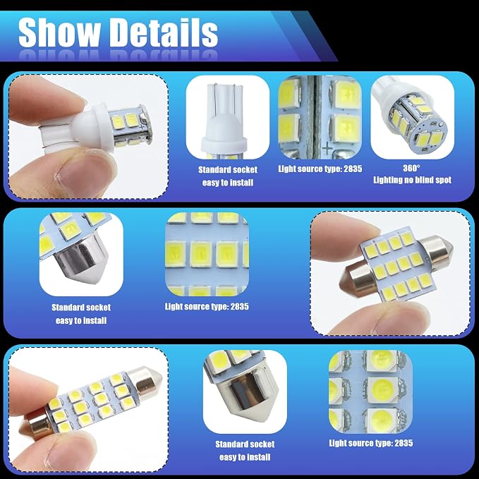 YOGEIER Car Led Bulb, Led Combination Set of 24 Sets, Used for Car Interior/Indoor Map Dome/ Trunk / License Lights, Etc. (White)