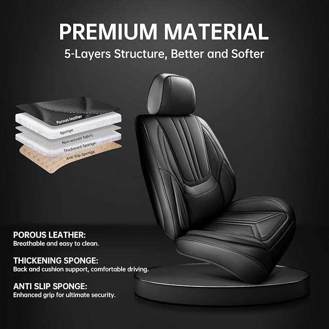 Car Seat Covers Full Set Black, Premium Leather Car Seat Covers, Waterproof and Breathable Seat Covers, Universal Car Seat Protector Fit for Cars, Trucks, SUVs, Pick-ups