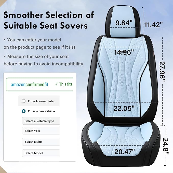 Coverado Front Seat Covers, 2 Pack Waterproof Seat Cover for Cars, Premium Leather Seat Covers, Front Seat Car Seat Protectors, Driver Car Seat Cushions Universal Fit for Most Vehicles (Black&Blue)