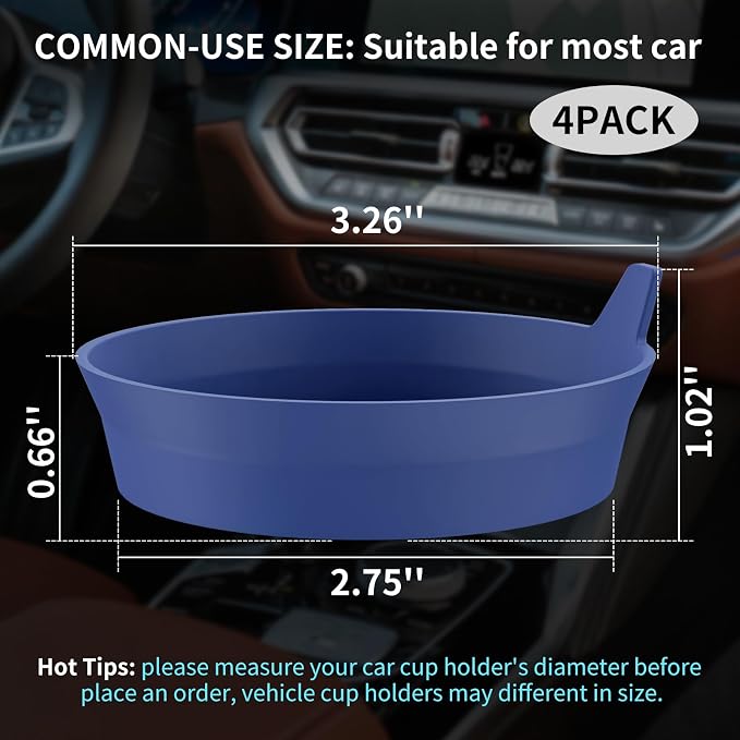 ME.FAN Car Cup Coasters [4 Pack] Silicone Cars Coasters - Universal Non-Slip Recessed Interior Accessories - Cup Holder Inserts Navy Blue