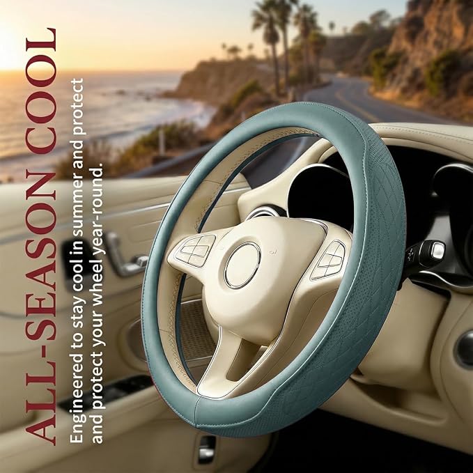 Car Steering Wheel Cover, Breathable Anti-Slip Vehicle Steering Wheel Protector with Inner Ring, Automotive Interior Protective Accessories, Universal for SUV RV Truck (Blue)