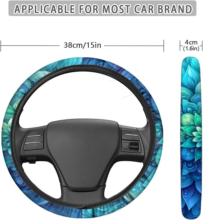 AFPANQZ Green Bohemian Flower Steering Wheel Protection for Automotive Steering Wheel Covers, Sweat Absorption Comfort Grip for Driver Women Men