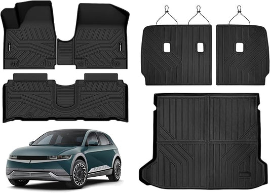 Auxko All Weather Floor Mats Cargo Mat with Backrest Mat for Hyundai Ioniq 5 Limited Movable Center Console 2022-2024 TPE Liners Accessories Guard Odorless Anti-Slip Floor Liners & Trunk Liner
