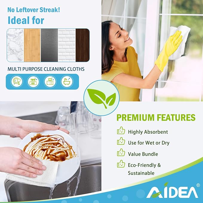 AIDEA White Microfiber Cleaning Cloth 50PK, Absorbent Cleaning Rags 12"x12" | Microfiber Towels for Cars Lint Free Soft Microfiber Towels, Kitchen Towels Dusting Cloth, Dish Rags, Cleaning Towels