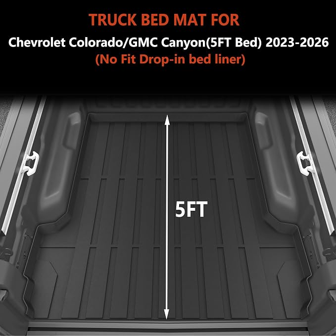 KARPAL Floor Mats Bed Mat for 2023-2026 Chevy Colorado/GMC Canyon Crew Cab, 5FT Truck Bed Liner All Weather TPE Custom Fit Floor Liners Full Set Car Accessories