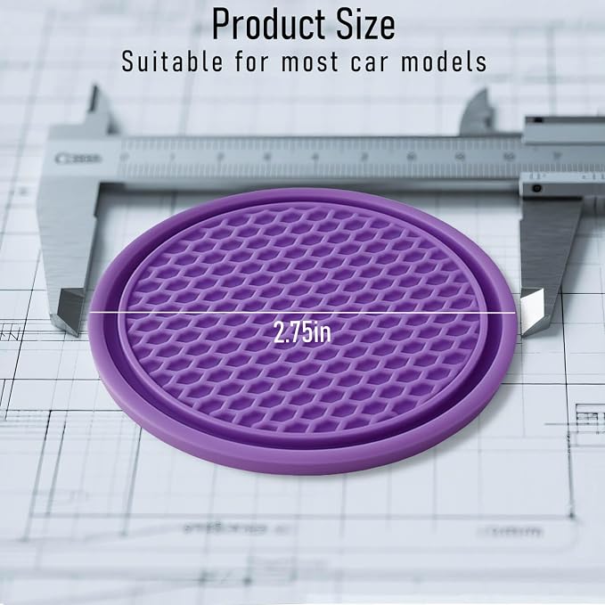 Car Cup Holder Coaster 4 Pack - Non Slip & Shockproof,Flexible PVC Rubber Insert for Car/Truck/SUV/Van (2.75"x0.2") Universal Fit Auto Cup Holders Accessories for Women and Man (Purple)