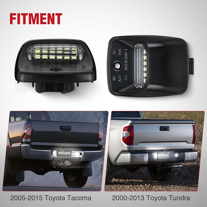 Nilight License Plate Lights Compatible with 2005 2006 2007 2008 2009 2010 2011 2012 2013 2014 2015 Toyota Tacoma 2000-2013 Tundra Black Housing 6000K White 2PCS Pack