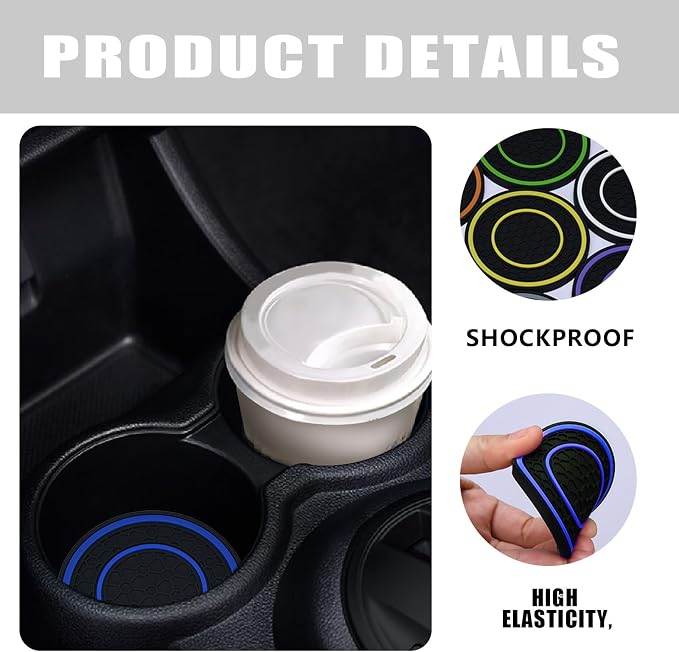 4 Pack Car Coasters for Cup Holder, 2.75 Inch Universal Auto Waterproof Coasters Silicon Insulation Cup Mats,No-Slip Anti Dust Insert Coaster for Woman Man, Suit for Vehicle Interior (Black/Blue)