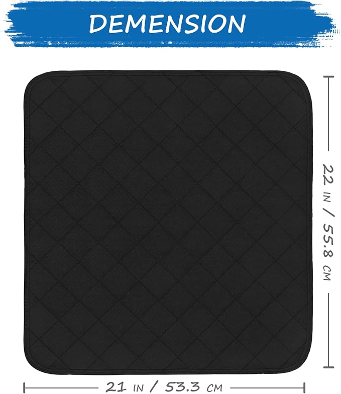 Waterproof Chair Pads for Incontinence Washable, 22" x 21" Under Pads for Adults Washable, 2 Pack Incontinence Chair Pads, Wheelchair Reusable Seat Pads Cover for Men, Women, Adults, Black