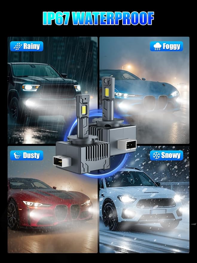 RCJ D1S Bulbs, 30000LM Super Bright 6000K Cool White for HID Assembly, D1R Xenon Bulb Replacement with Cooling Fan, Plug and Play Fog Light, Pack of 2
