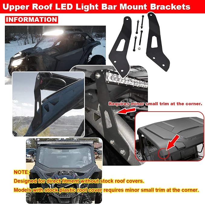 Compatible with 50/52 inch LED Light Bar Upper Roof Windshield Mounting Brackets Compatible with Can Am Maverick X3 and X3 Max 2017-2026 All Models