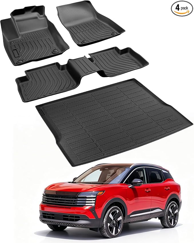 Car Floor Mats for Nissan Kicks 2025 2026 4PCS Set, Only Raised Fixed Floor | All Weather Full Coverage Floor Liners Heavy Duty Waterproof Long-Lasting Kicks Accessories TPE Rubber Automotive Carpet