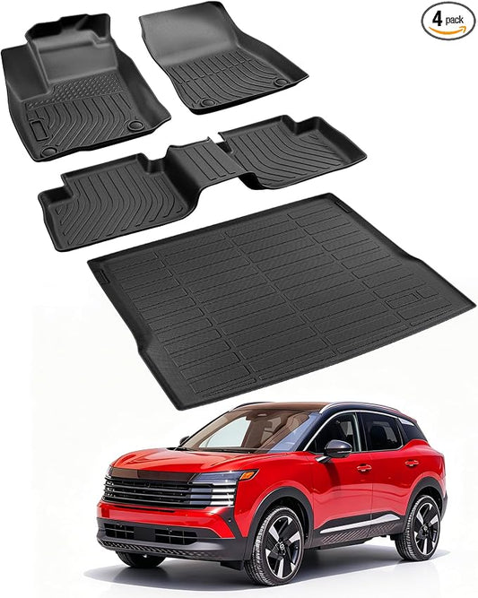 Car Floor Mats for Nissan Kicks 2025 2026 4PCS Set, Only Raised Fixed Floor | All Weather Full Coverage Floor Liners Heavy Duty Waterproof Long-Lasting Kicks Accessories TPE Rubber Automotive Carpet
