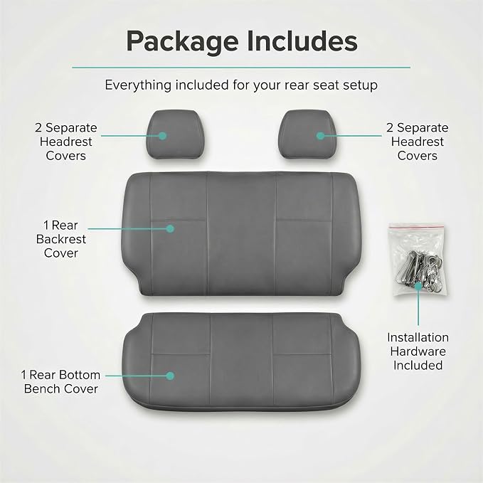 FH Group Car Seat Covers Classic PU Leather Split Bench Car Seat Cover – Universal Fit for Cars Trucks & SUVs (Solid Gray)