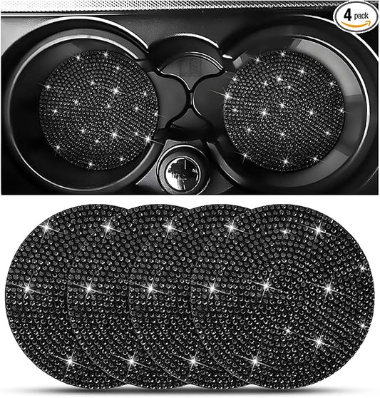 Osilly Bling Car Cup Holder Coaster, Crystal Rhinestone Anti-Slip Insert Coasters, Universal 2.75 Inch Fashion Automotive Cup Mat, Car Interior Accessories Decor Gifts for Women (Black, 4PCS)