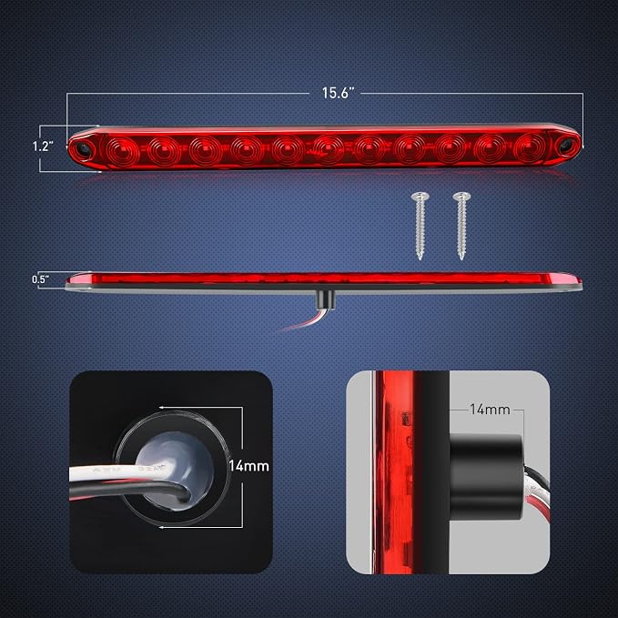 Nilight 2PCS 16Inch 11 LED Red Trailer Light Bar for Parking Stop Turn Signals Tail Brake DOT Compliant IP65 Waterproof Truck ID Marker