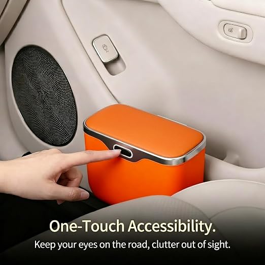 Car Trash Can with Lid - Leakproof Mini Garbage Bin for Door or Seatback,Premium ABS Auto Organizer,Space-Saving Car Garbage Can for Commuters,Families and Pet Owners,Fit for SUV,Sedan,Truck (Orange)